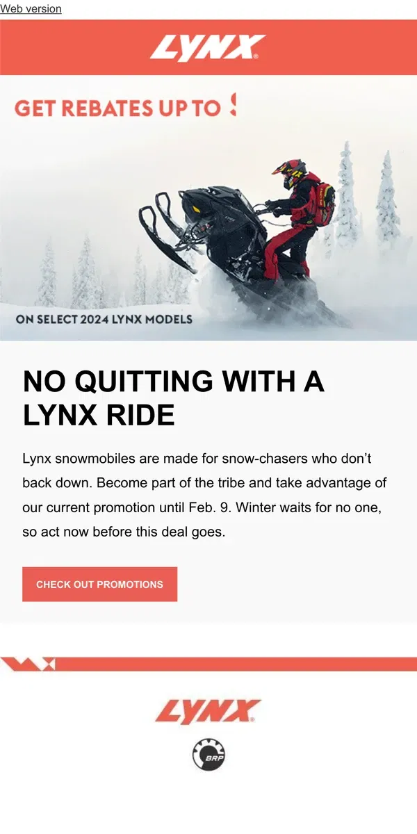 Email from Lynx. Don't miss out on a 2024 Lynx deal