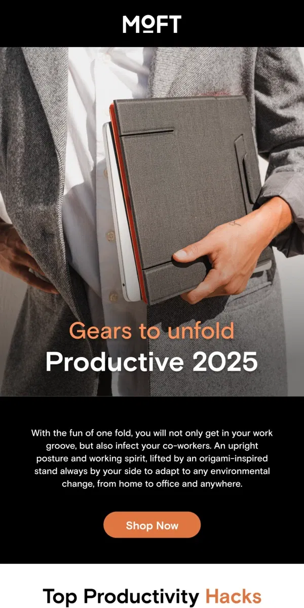 Email from MOFT. 2025 Productivity Hacks with Portable Gears 🧳