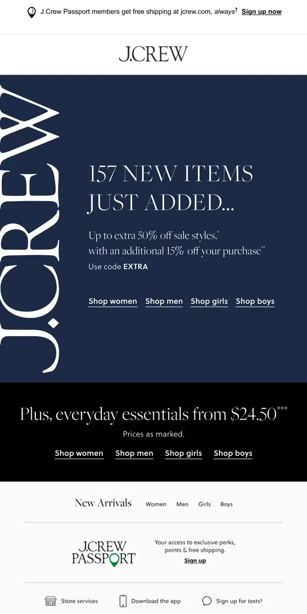 Email from J.Crew. 157 new sale styles are in…