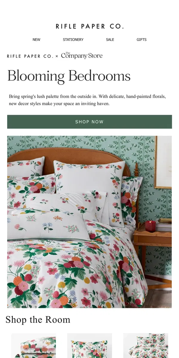 Email from Rifle Paper Co.. 20% off Bedding is in Bloom 🌸