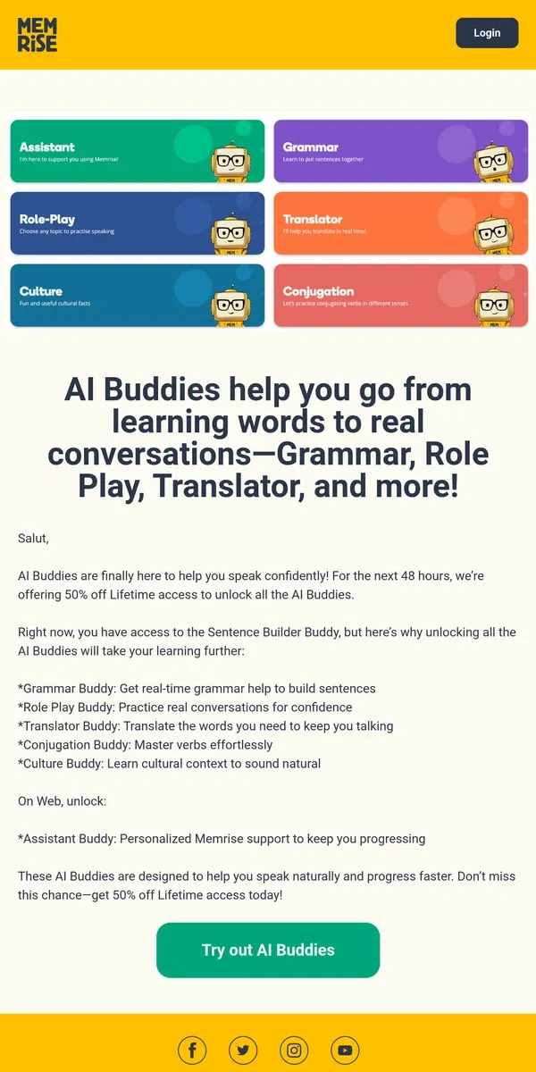 Email from Memrise. 🚨 Start speaking with AI Buddies today – personalized language bots