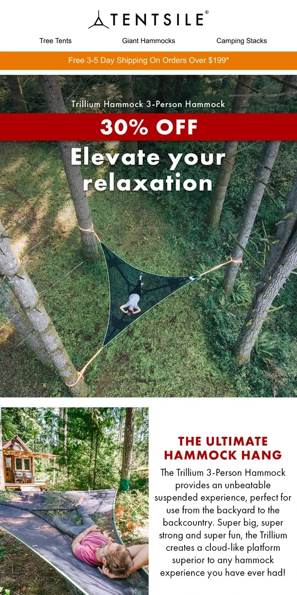 Email from Tentsile. 30% Off | Elevate Relaxation 🌿