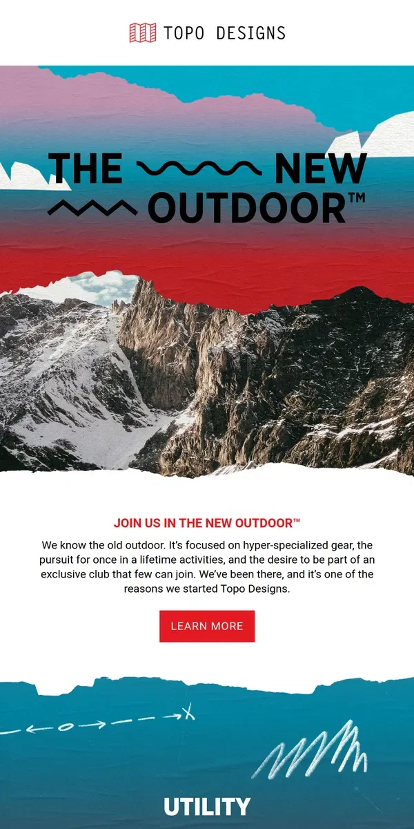 Email from Topo Designs. Welcome to The New Outdoor™