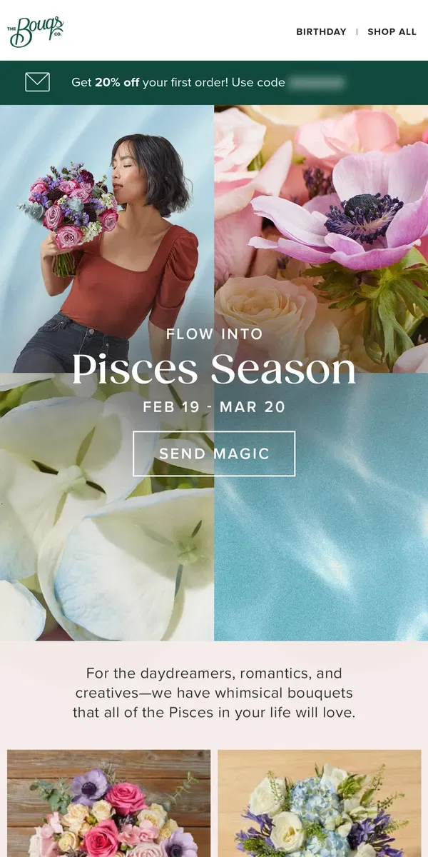 Email from The Bouqs Co.. Celebrate the Pisces in your life 🐠✨