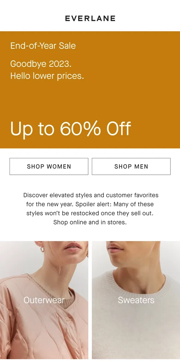 Email from Everlane. Up to 60% Off: The End-of-Year Sale