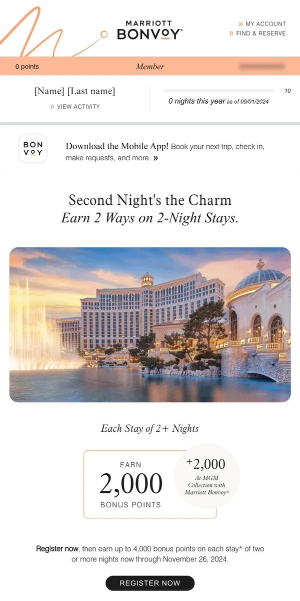 Email from Marriott Bonvoy. Earn Points to Spend on Your Next Trip, [Name]