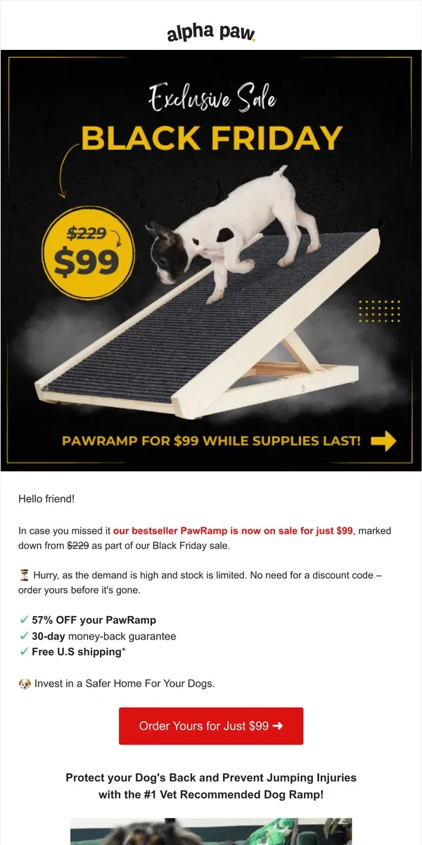 Email from Alpha Paw. ⏰ The PawRamp is now on sale for just $99