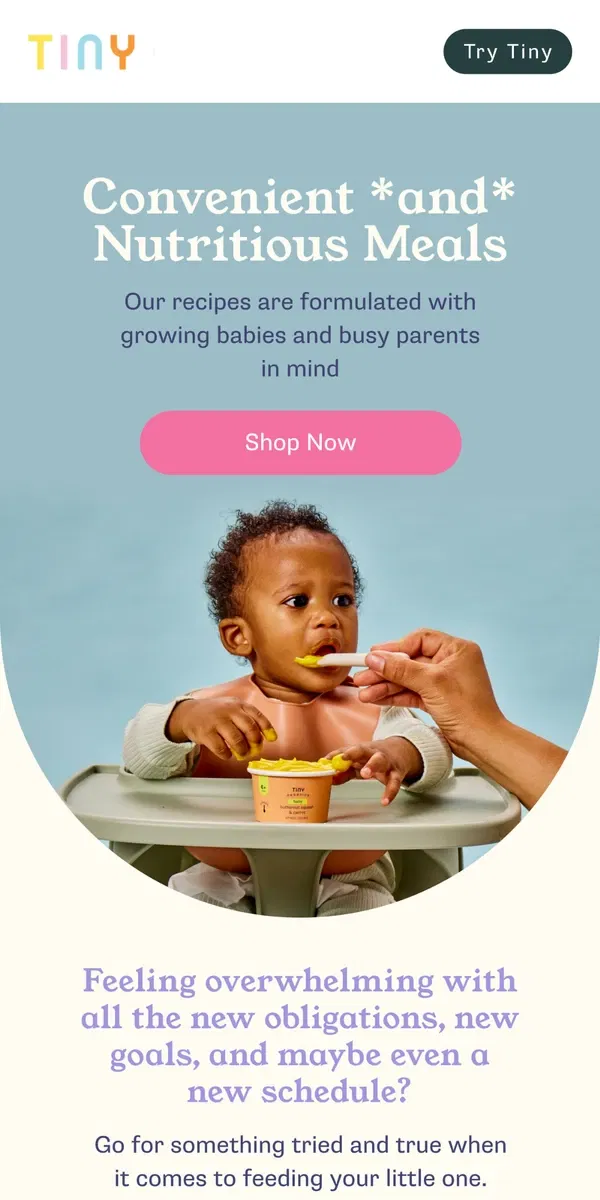 Email from Tiny Organics. Simple Mealtime Solutions 🍽️