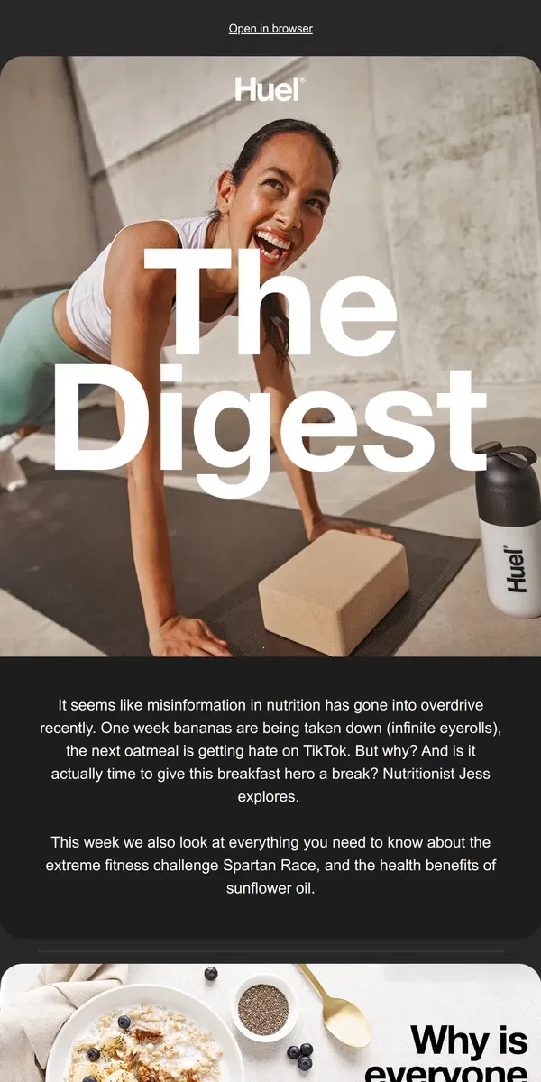 Email from Huel. Why is everyone hating on oatmeal? 🤷