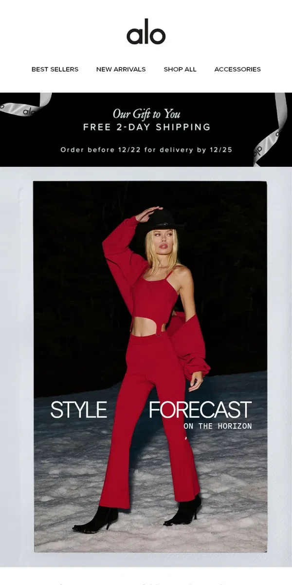 Email from Alo Yoga. New style forecast