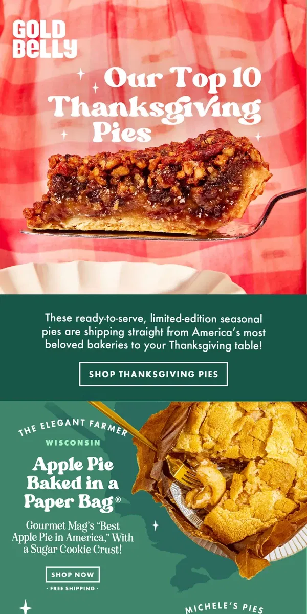 Email from Goldbelly. Top Thanksgiving Pies are Selling Fast! 🥧