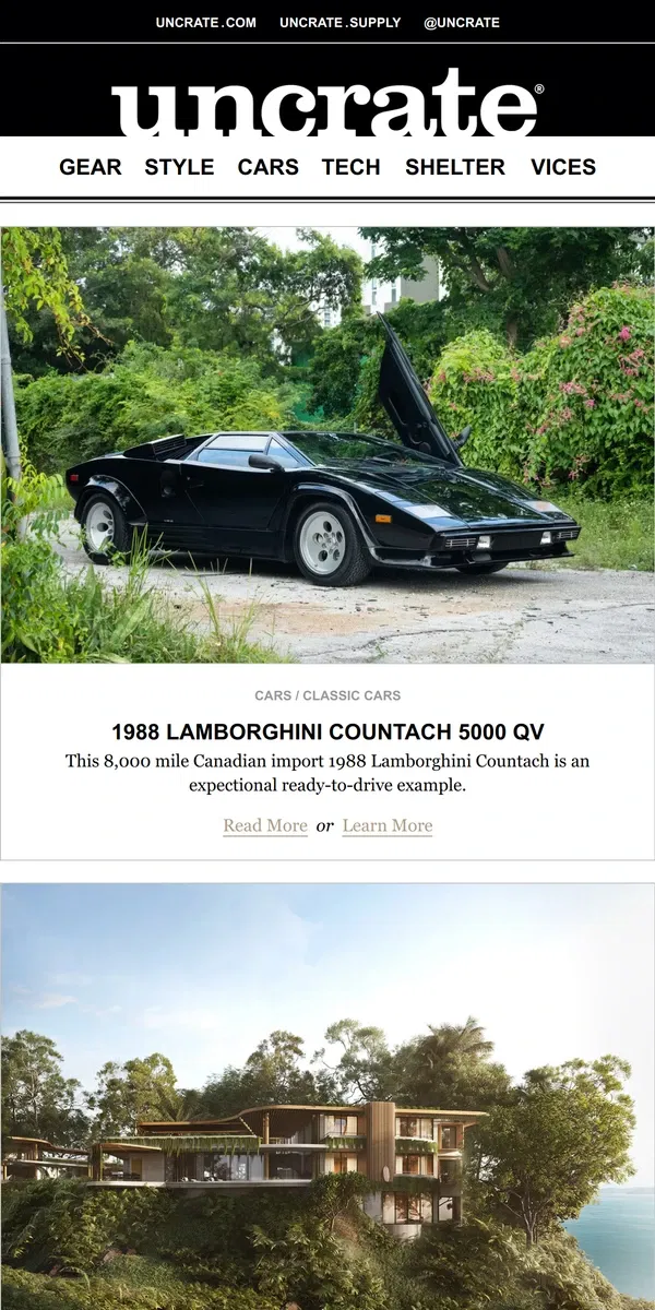 Email from Uncrate. 1988 Lamborghini Countach 5000 QV & more