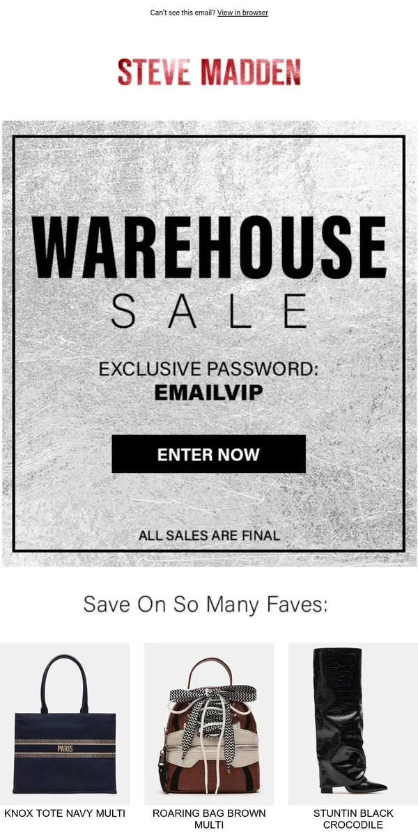 Email from Steve Madden. Our Biggest Sale Event