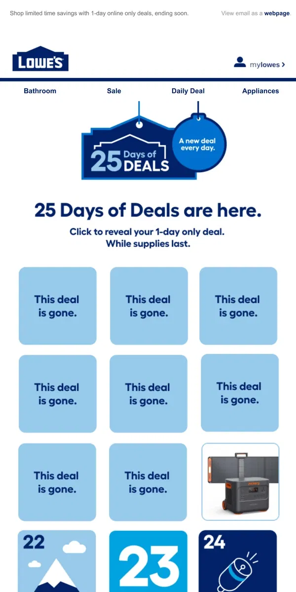 Email from Lowe's. These deals won’t be here tomorrow.