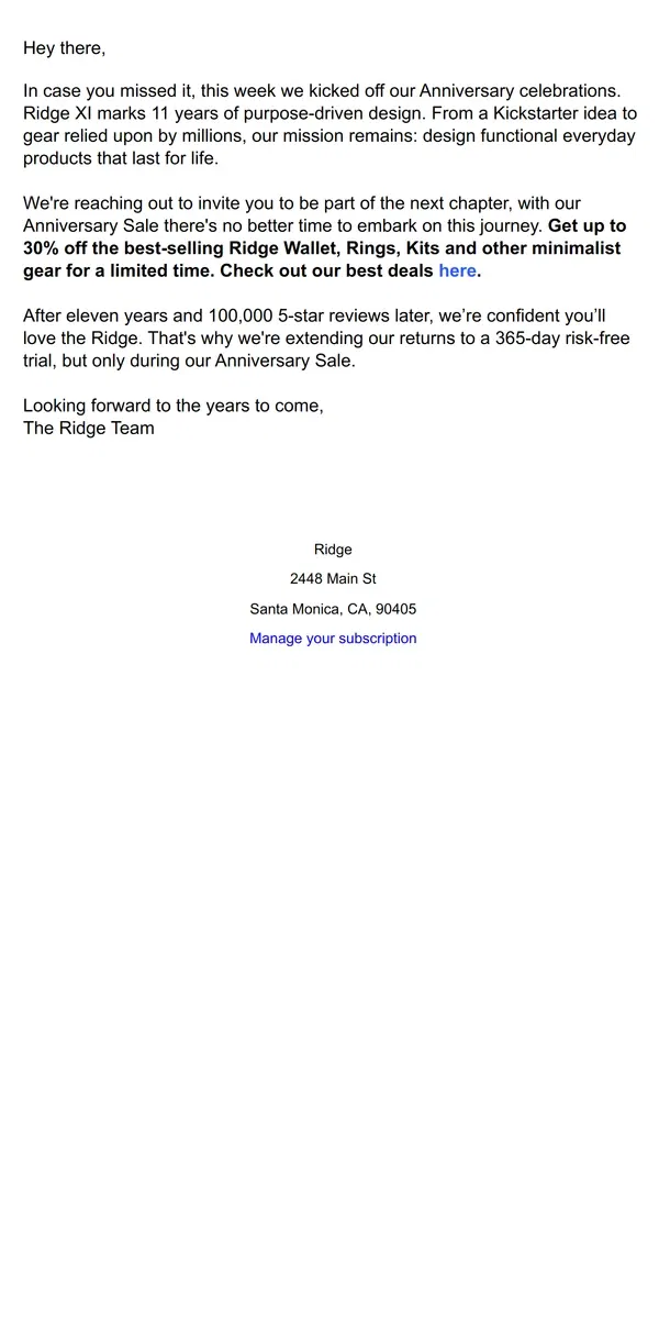 Email from The Ridge. The Once-A-Year Sale...