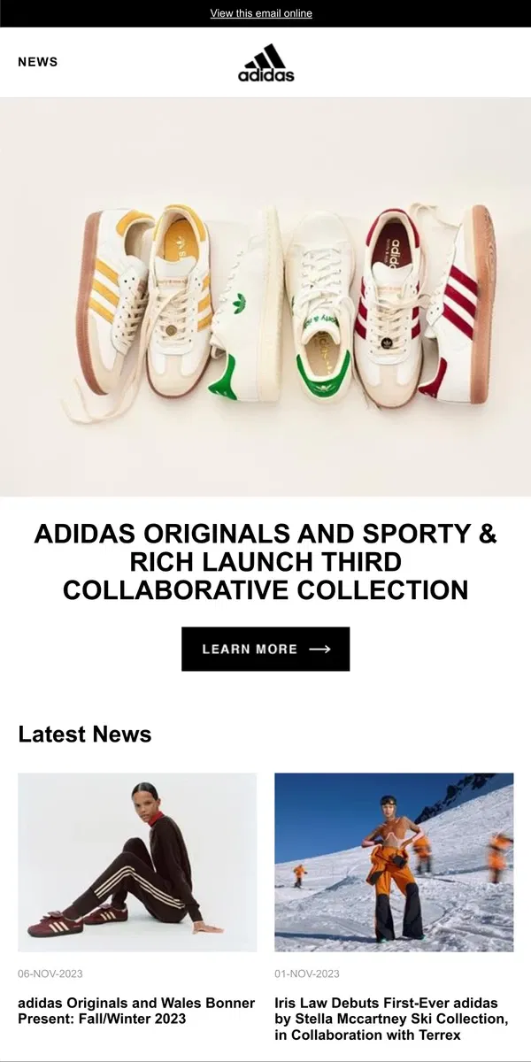 Email from Adidas. adidas Originals and Sporty & Rich Launch Third Collaborative Collection