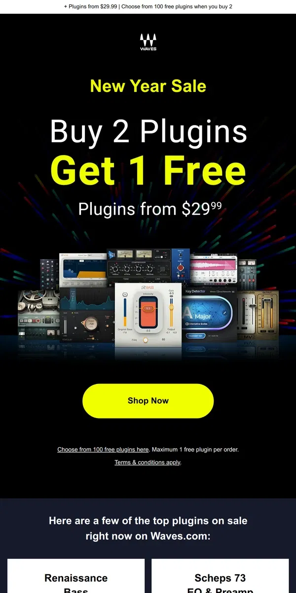 Email from Waves Audio. Buy 2 Get 1 FREE 🎁 New Year Sale