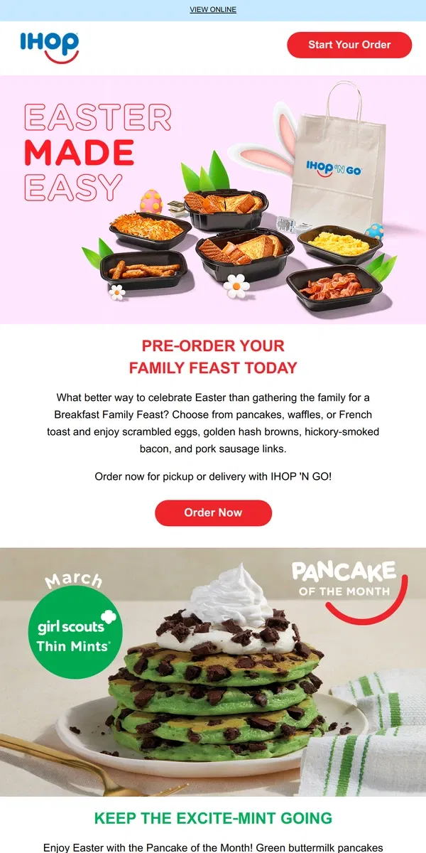 Email from IHOP. Celebrate Easter with a Breakfast Family Feast 🥞🥓