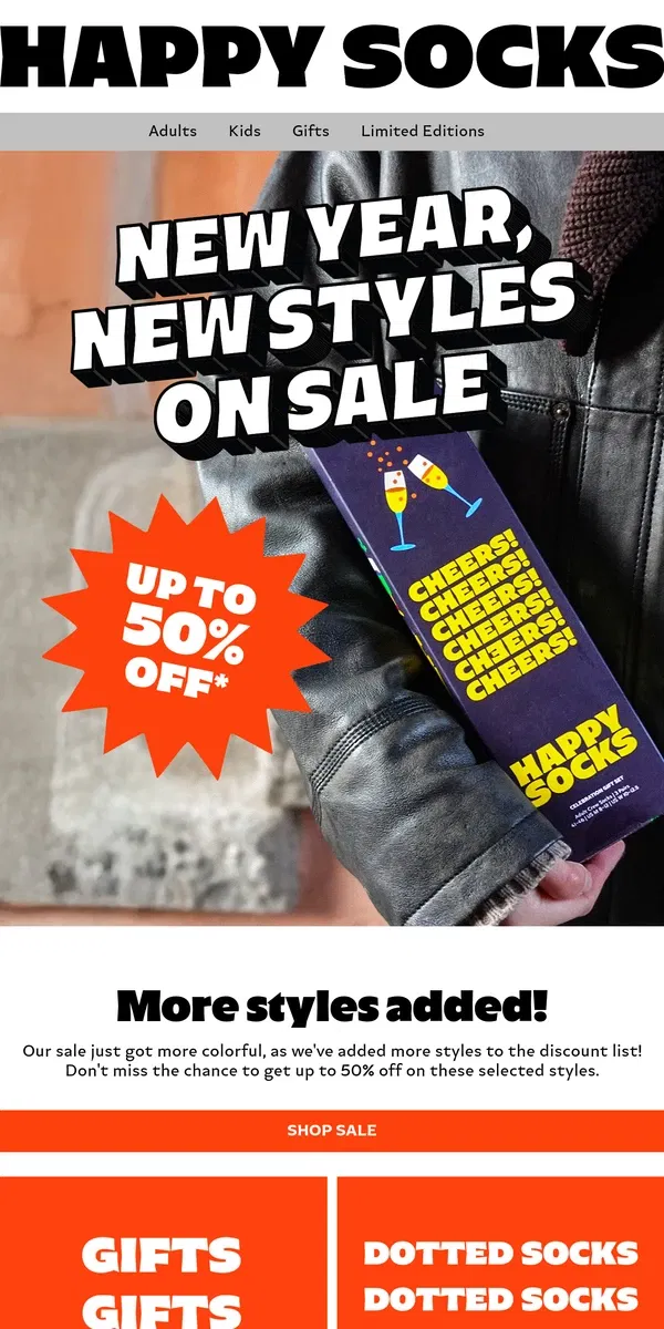 Email from Happy Socks. More Styles Added! Up to 50% Off!