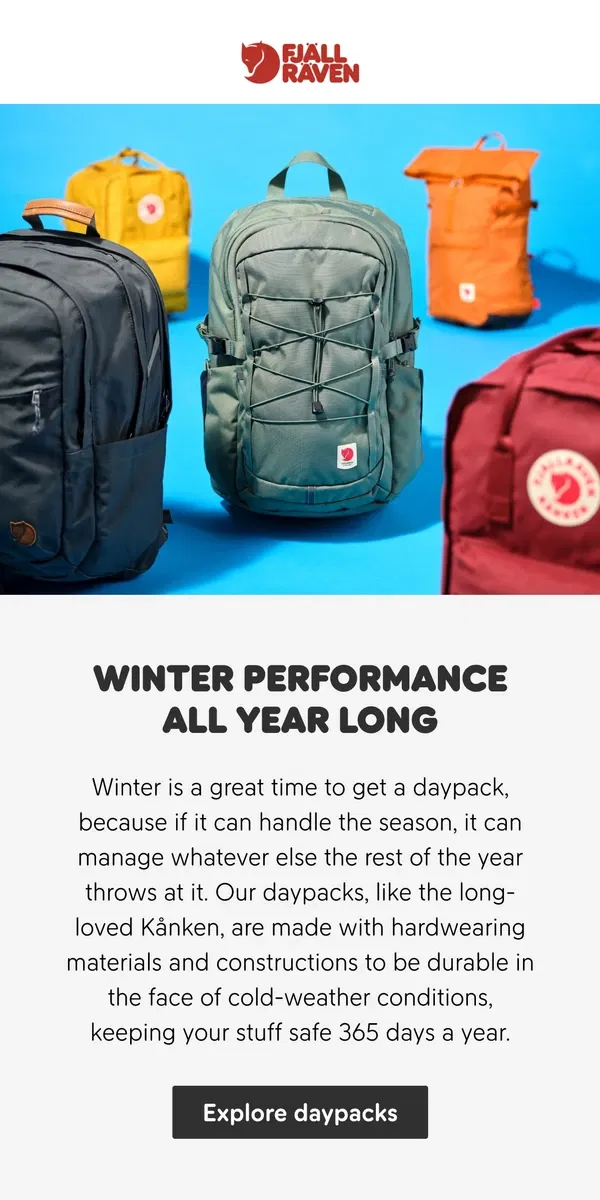 Email from Fjällräven. Winter-worthy daypacks