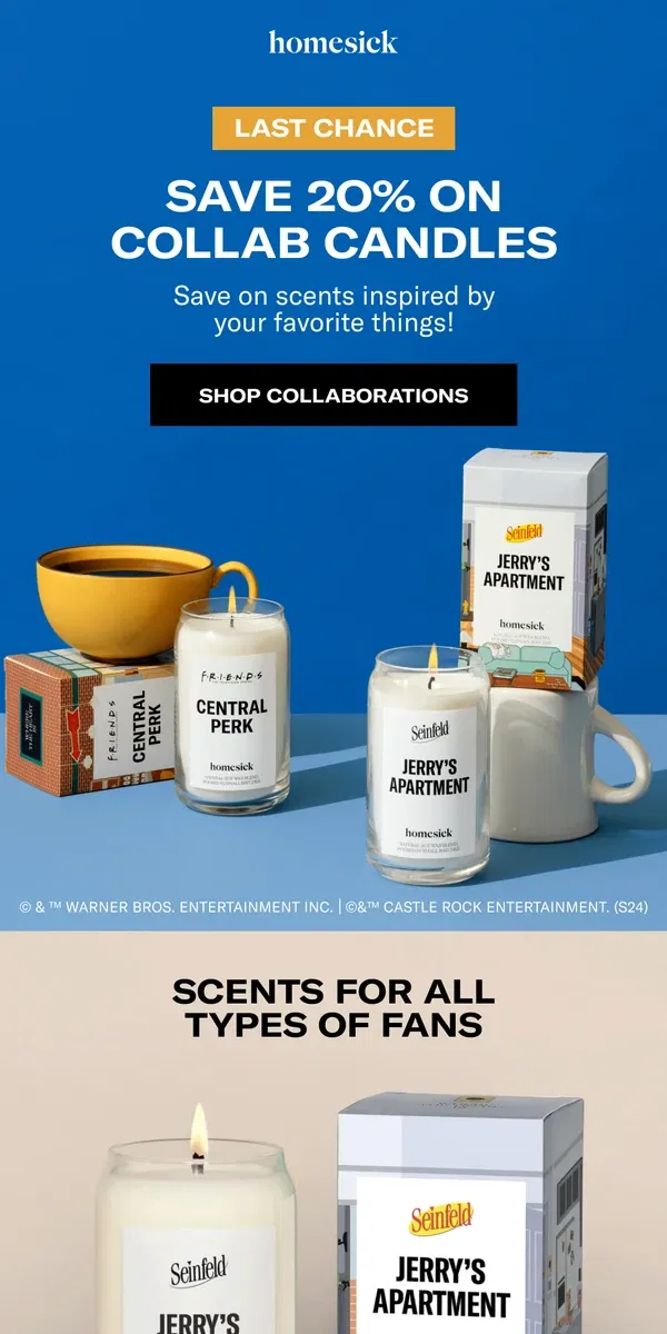 Email from Homesick Candles. Save 20% On Collaboration Collections 🤝