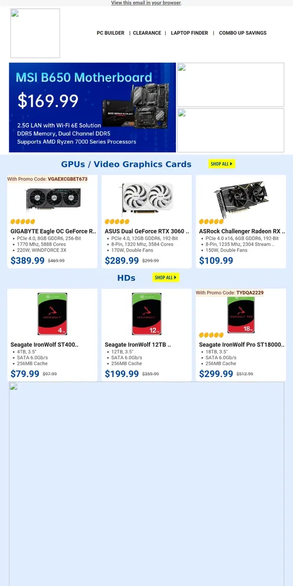 Email from Newegg. Awesome GPU: $289.99 for ASUS Dual GeForce RTX 3060! $649.99 IdeaPad Laptop!