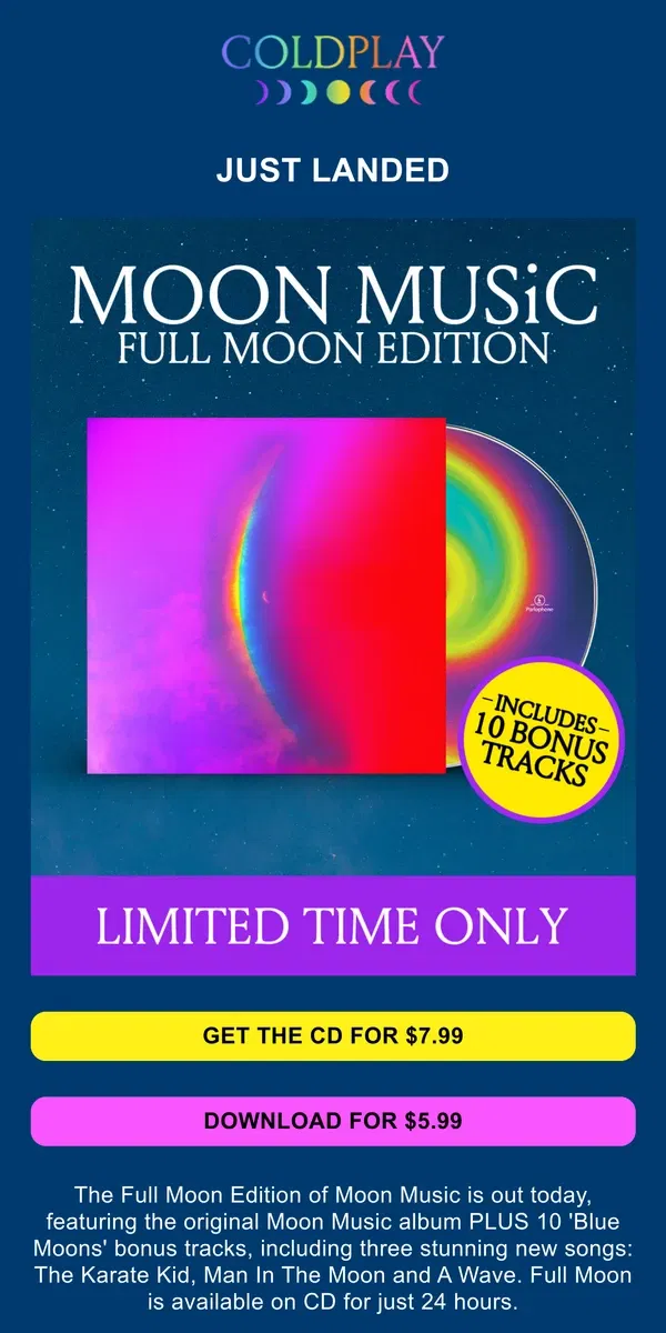 Email from Coldplay. 🌕 Full Moon bonus tracks edition out now