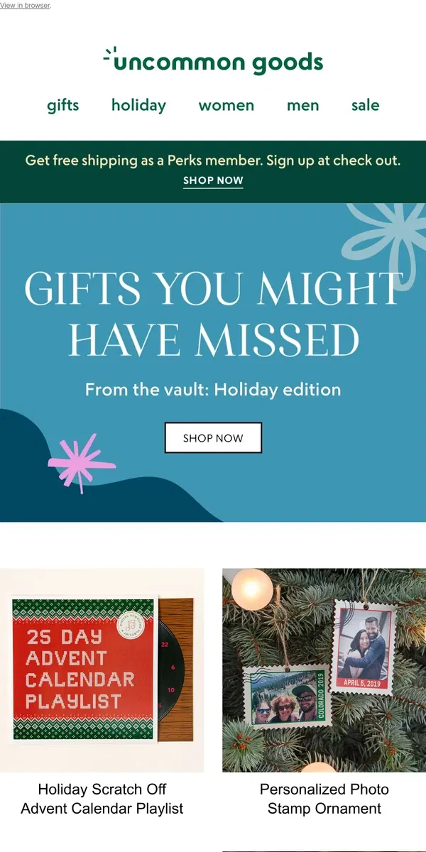 Email from Uncommon Goods. Gifts you might have missed