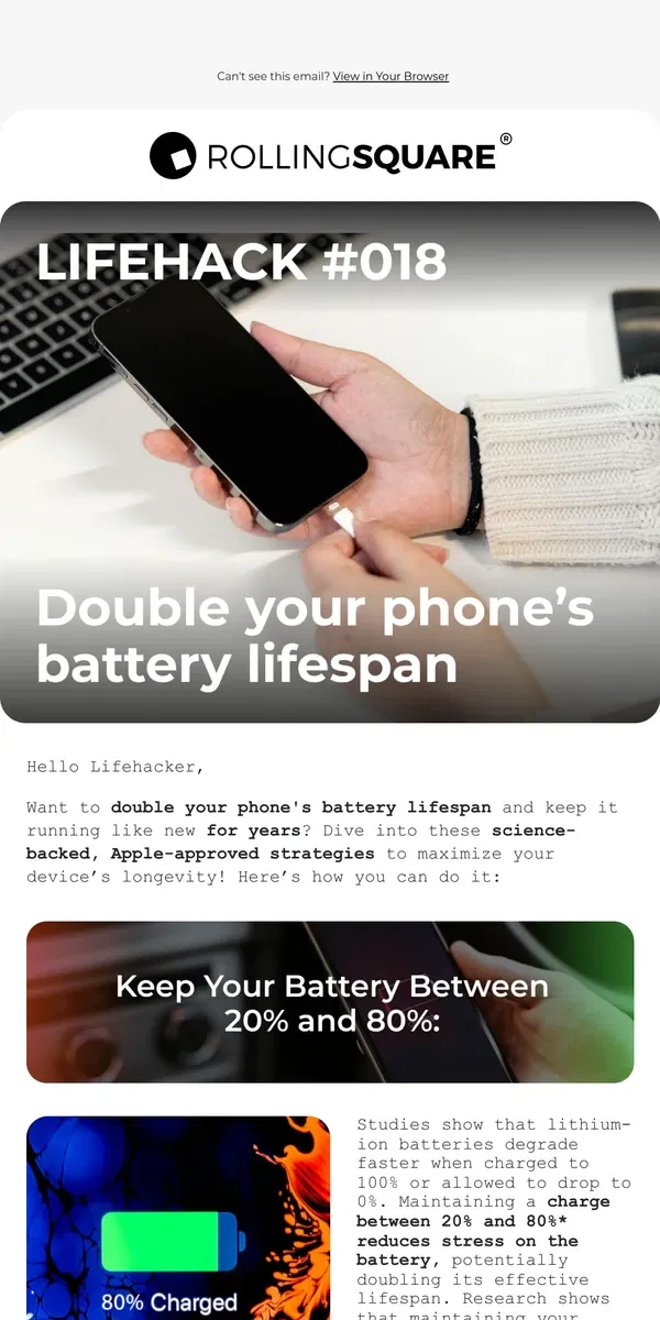 Email from Rolling Square. Boost your phone’s battery life ⚡