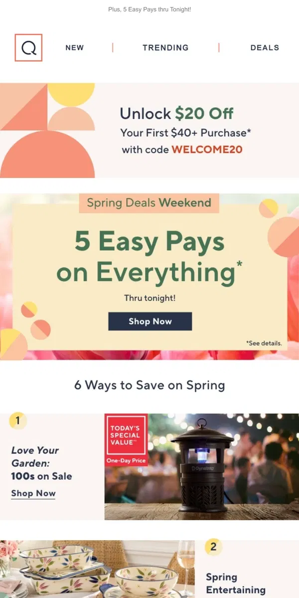 Email from QVC. 6 Ways to Save on Spring