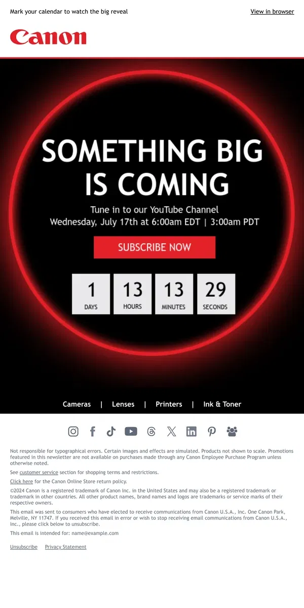 Email from Canon. A Camera Announcement You Won't Want to Miss... 🤐