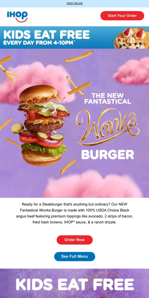 Email from IHOP. Try our NEW Fantastical WONKA Burger 🍔