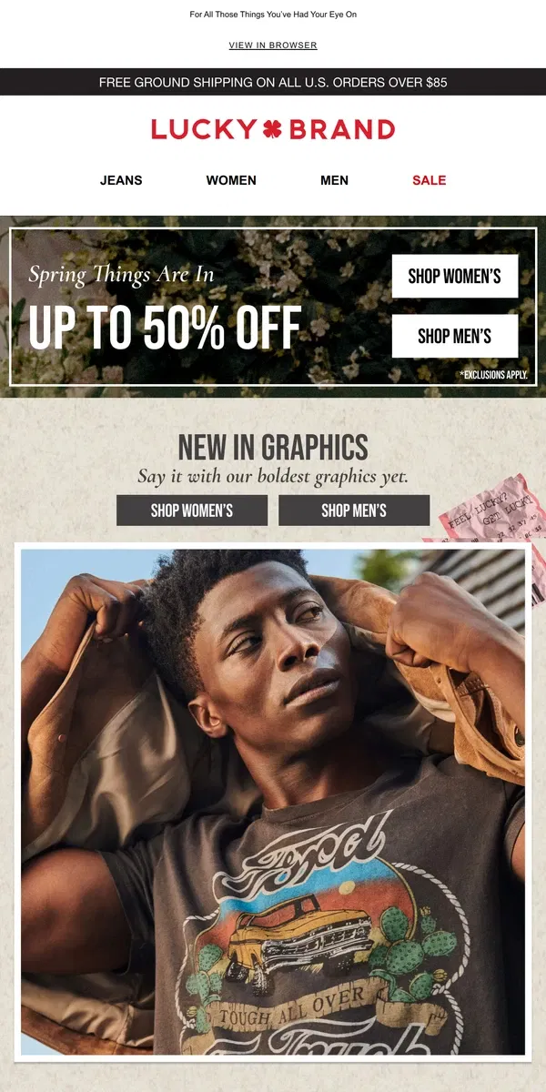 Email from Lucky Brand. Up To 50% Off New Graphics