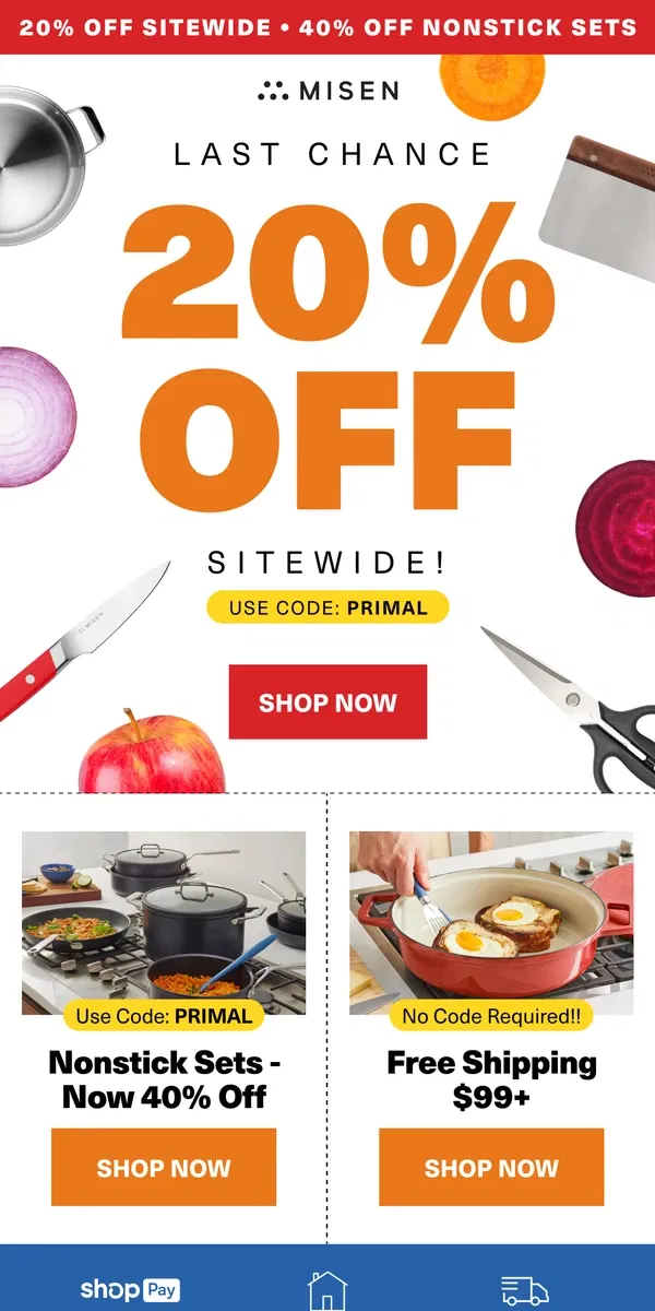 Email from Misen. Last chance for 20% off sitewide!