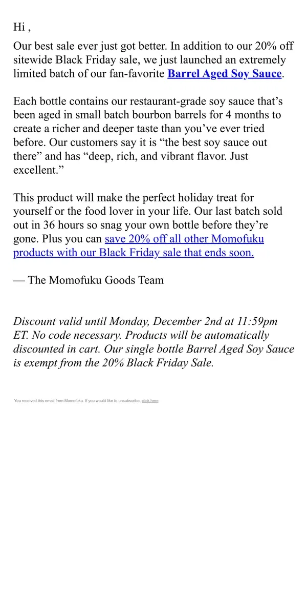 Email from Momofuku. Limited Time: Our Best Sale Ever Just Got Better