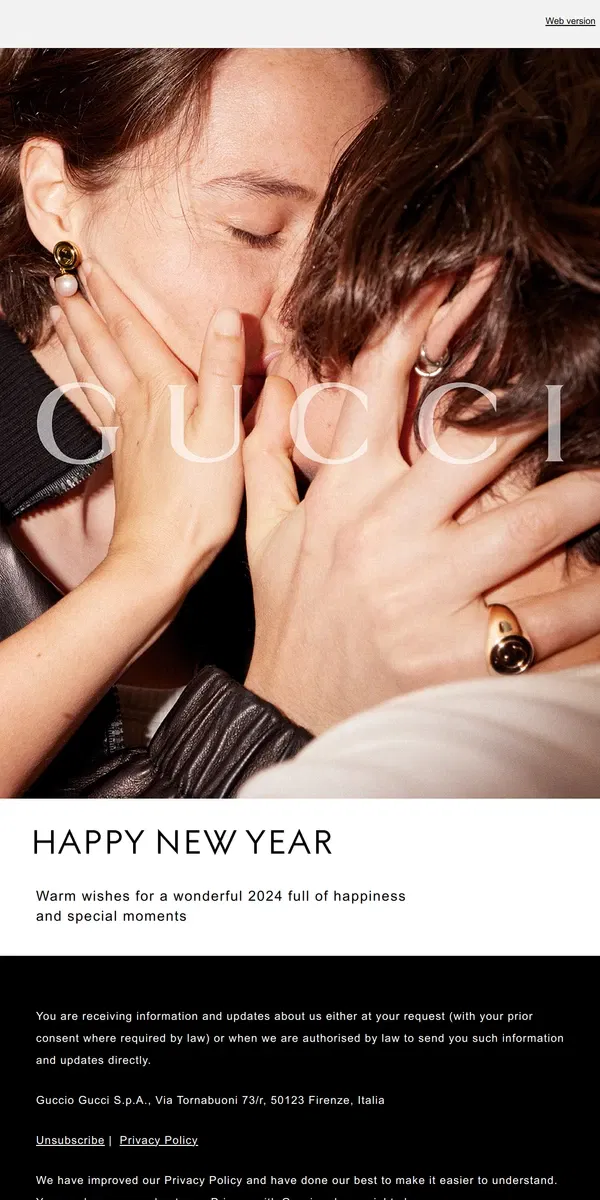 Email from GUCCI. Wishing You a Happy New Year