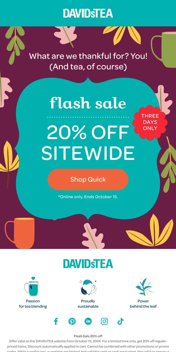 Email from DAVIDsTEA. FLASH SALE 😌🤎