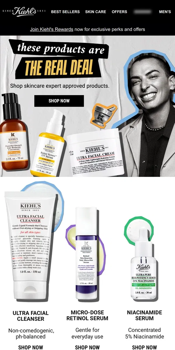 Email from Kiehl's. Skincare Expert Approved Products ✅