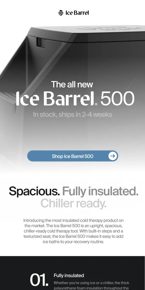 Email from Ice Barrel. The most insulated cold therapy product on the market 🧊