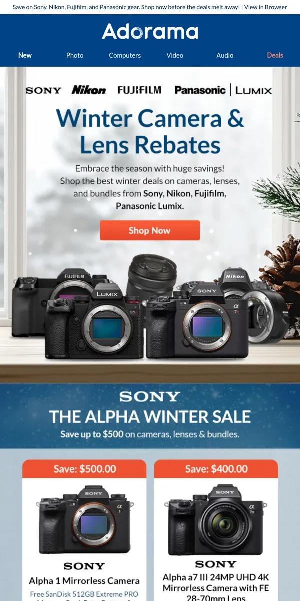 Email from Adorama. Winter Deals on Cameras, Lenses & More!