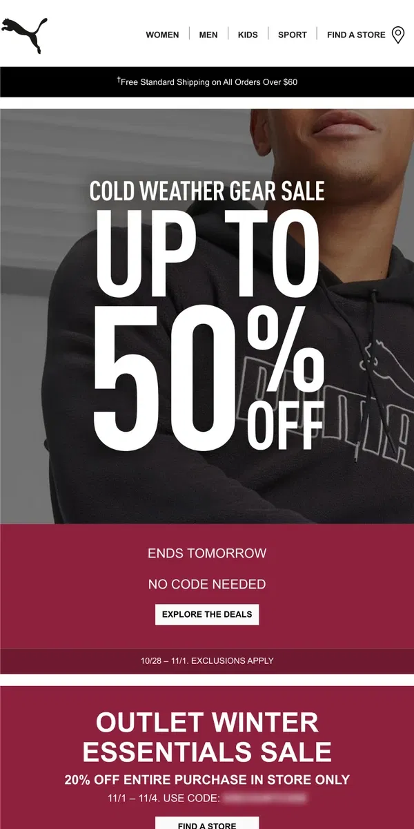 Email from Puma. Save up to 50% Off Cold Weather Gear