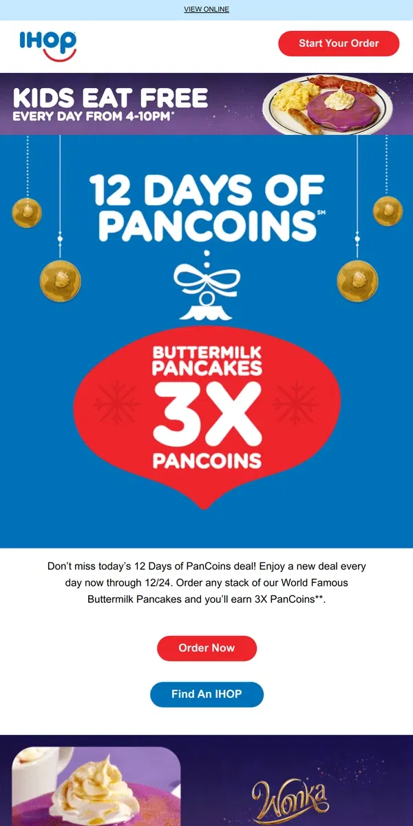 Email from IHOP. Today’s Deal: All Pancakes earn 3X PanCoins🔥