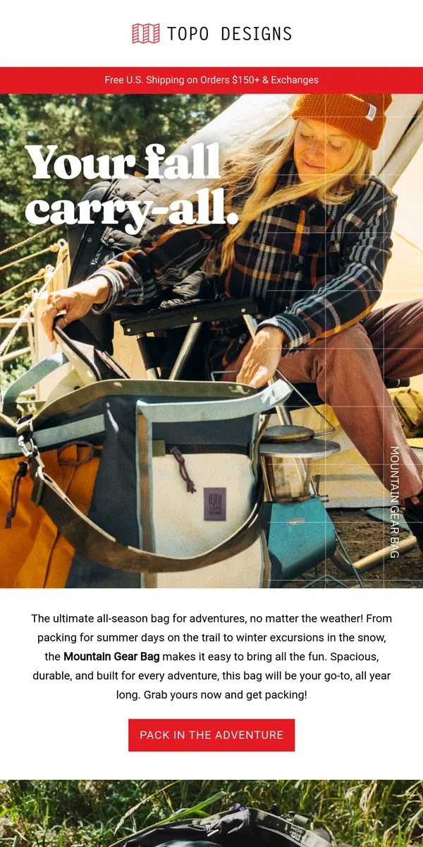 Email from Topo Designs. Winter, Spring, Summer, Fall—This Bag Handles It All