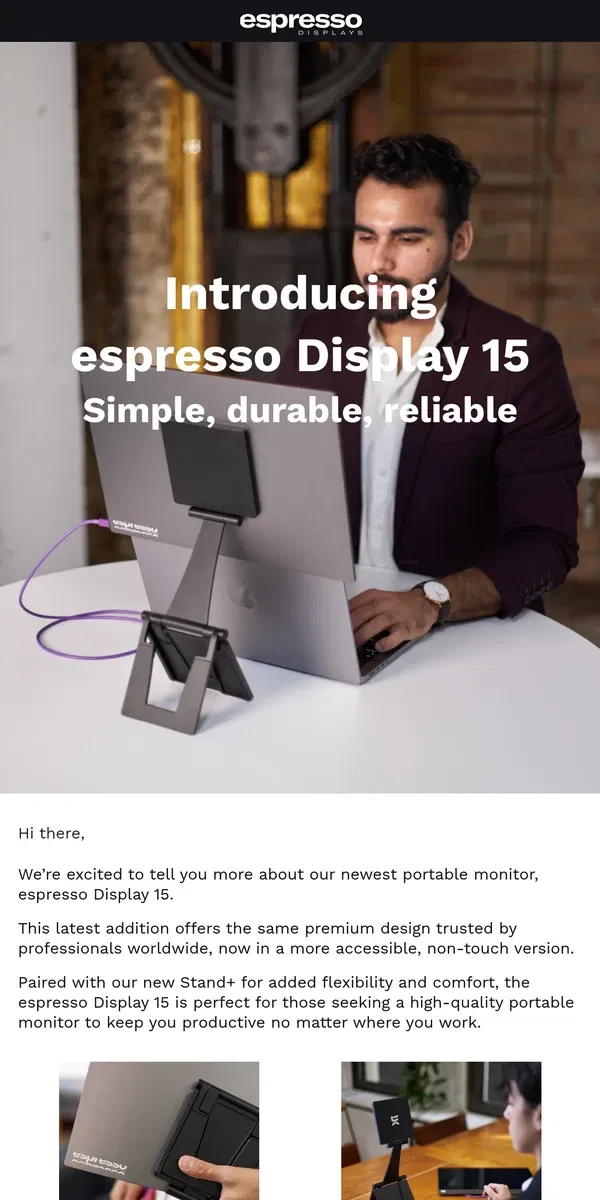 Email from espresso Displays. Everything You Need to Know About Our New Display 15