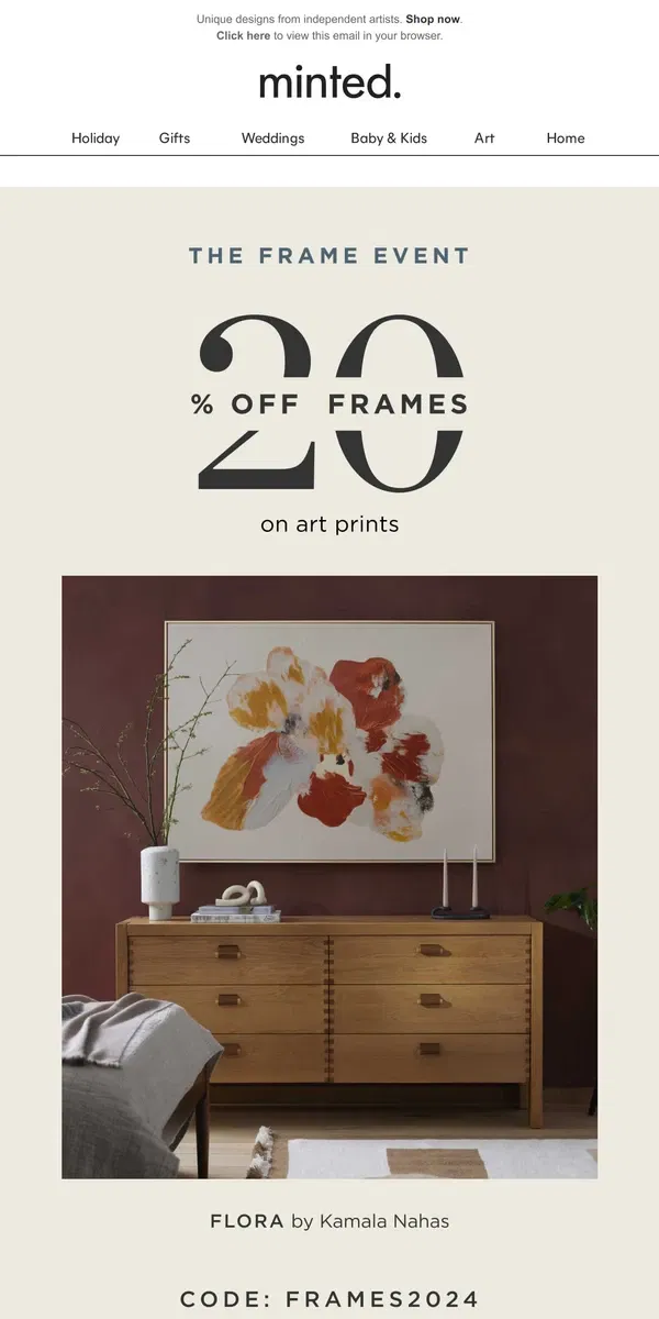 Email from Minted. 20% off frames for every print