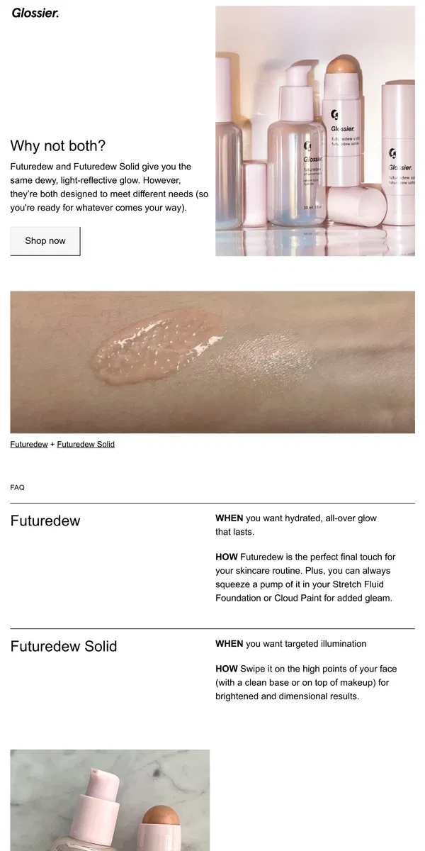 Email from Glossier. Two paths to brilliance