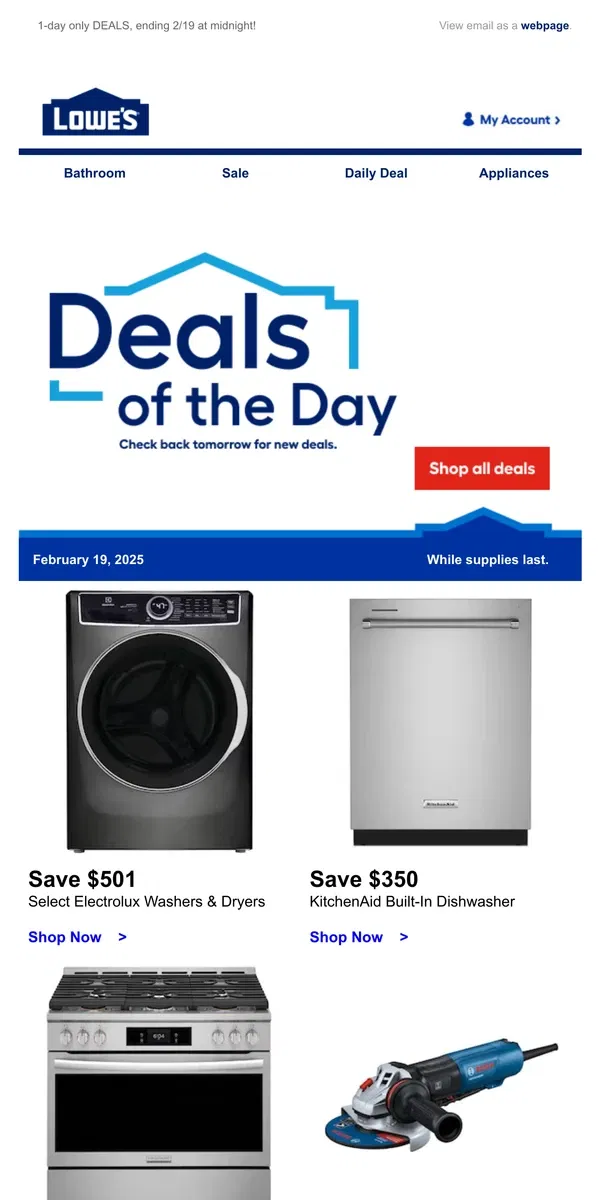 Email from Lowe's. Scrolling by? You’re missing out on deals.