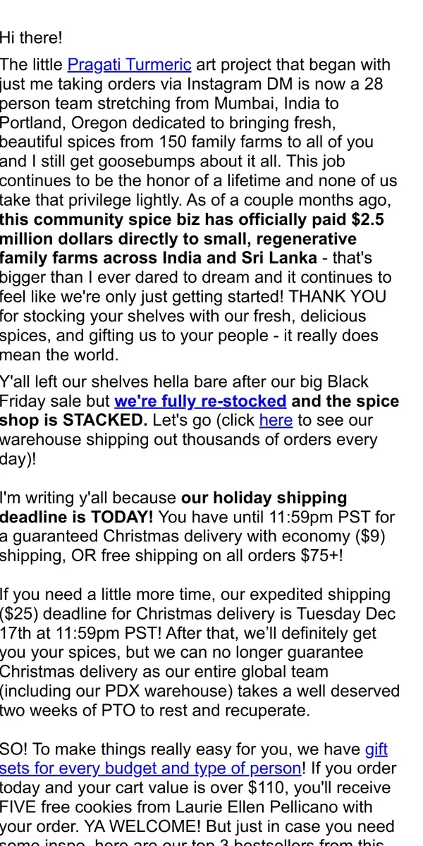 Email from Diaspora Co.. Last few hrs for 🎄🎁 delivery! ( my recs inside)