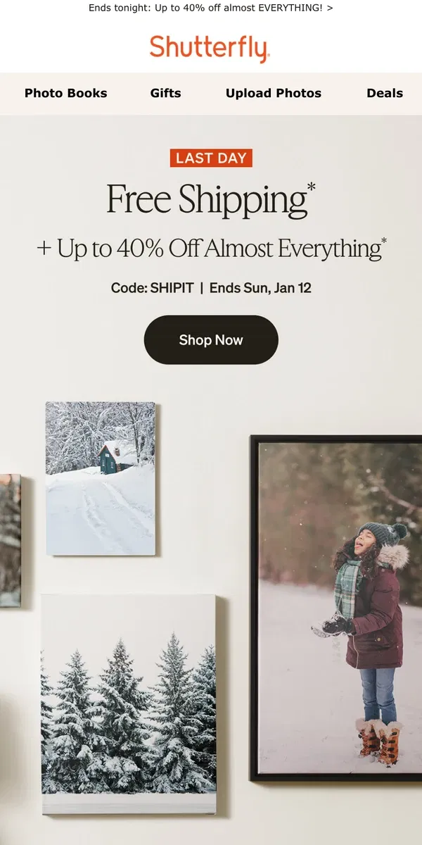 Email from Shutterfly. ⏳ Last chance to score free shipping (no minimum)!