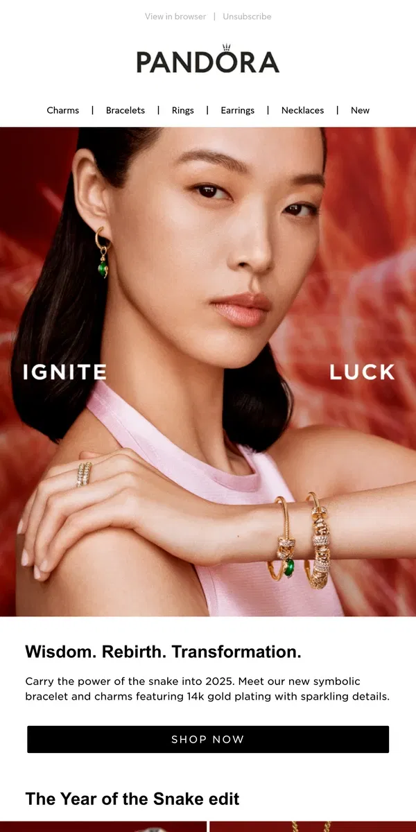 Email from Pandora Jewelry. Ignite luck in the Year of the Snake